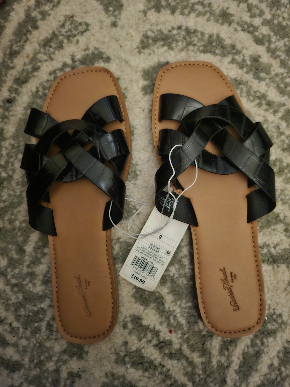Target Women's Black Woven Slide Sandals with Tan Footbed